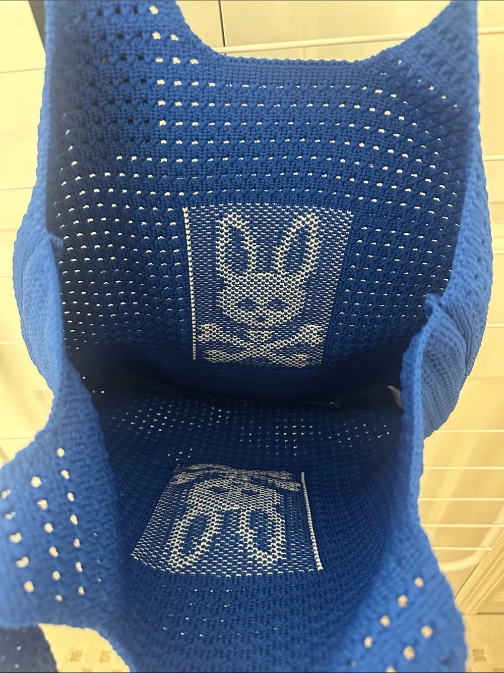 Psycho Bunny Royal Blue Crochet Tote with White Bunny Skull